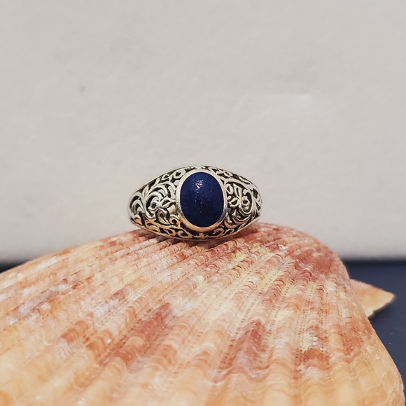 Sterling Filigree Rough Azurite Ring 7.5 - Picture 4 of 13